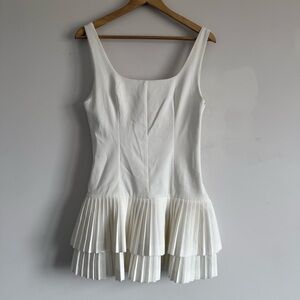 NWT Zara Sleeveless White Mini Dress with Pleated Tiered Hem HAS SHORTS!